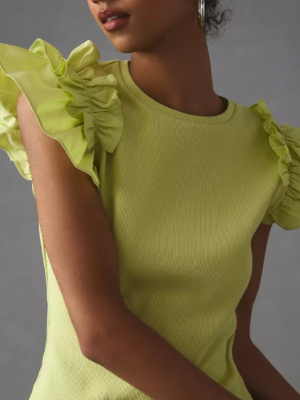 Lime green ruffled sleeve top Anthropologie blouse size xsmall